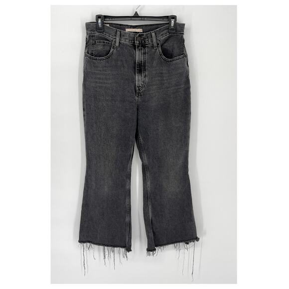 Levi's Women's Premium 70s High Flare Jeans Frayed Hem Faded Stretchy 28 Black - Picture 1 of 11